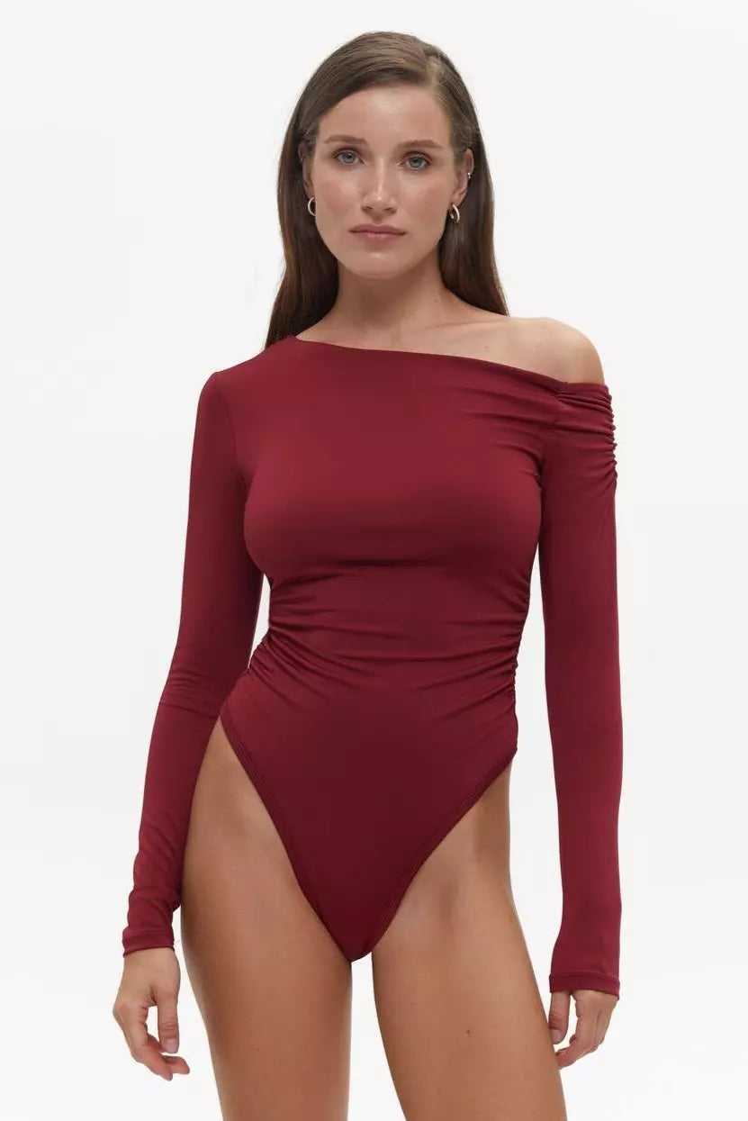 Burgundy Off Shoulder Bodysuit