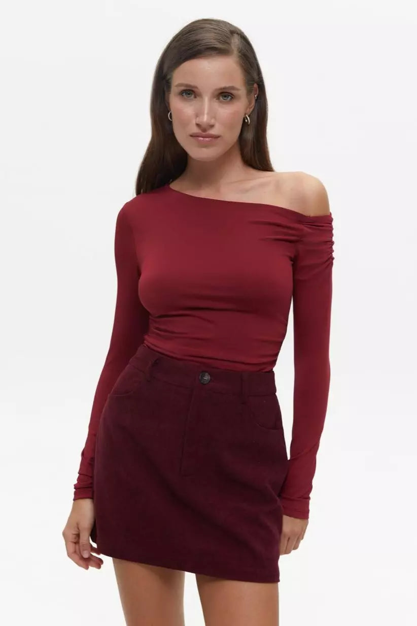 Burgundy Off Shoulder Bodysuit