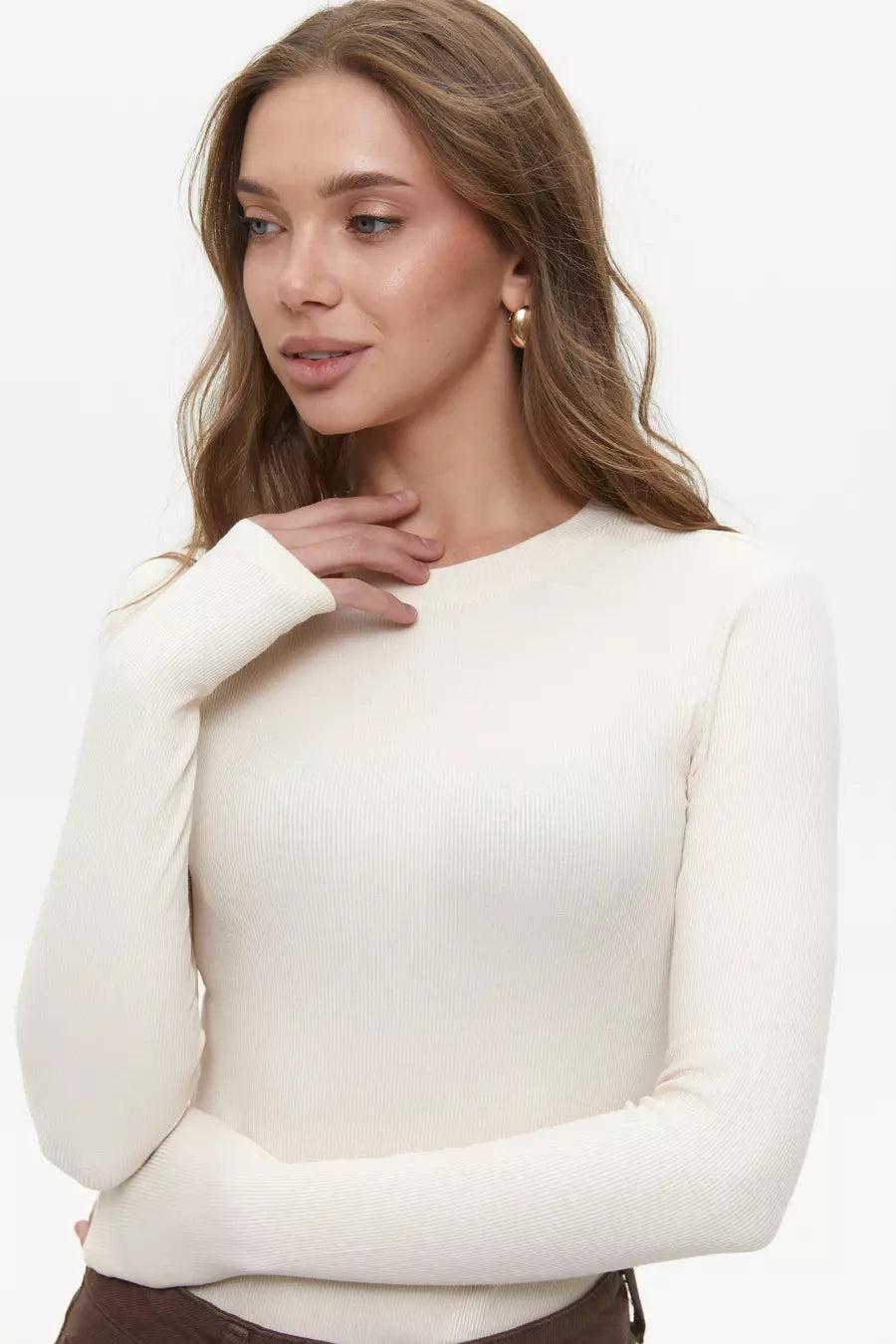 Light Cream Basic Long Sleeve Bodysuit