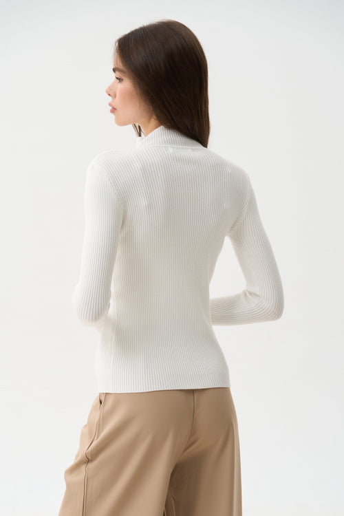 White Rib Knit Turtleneck Sweater