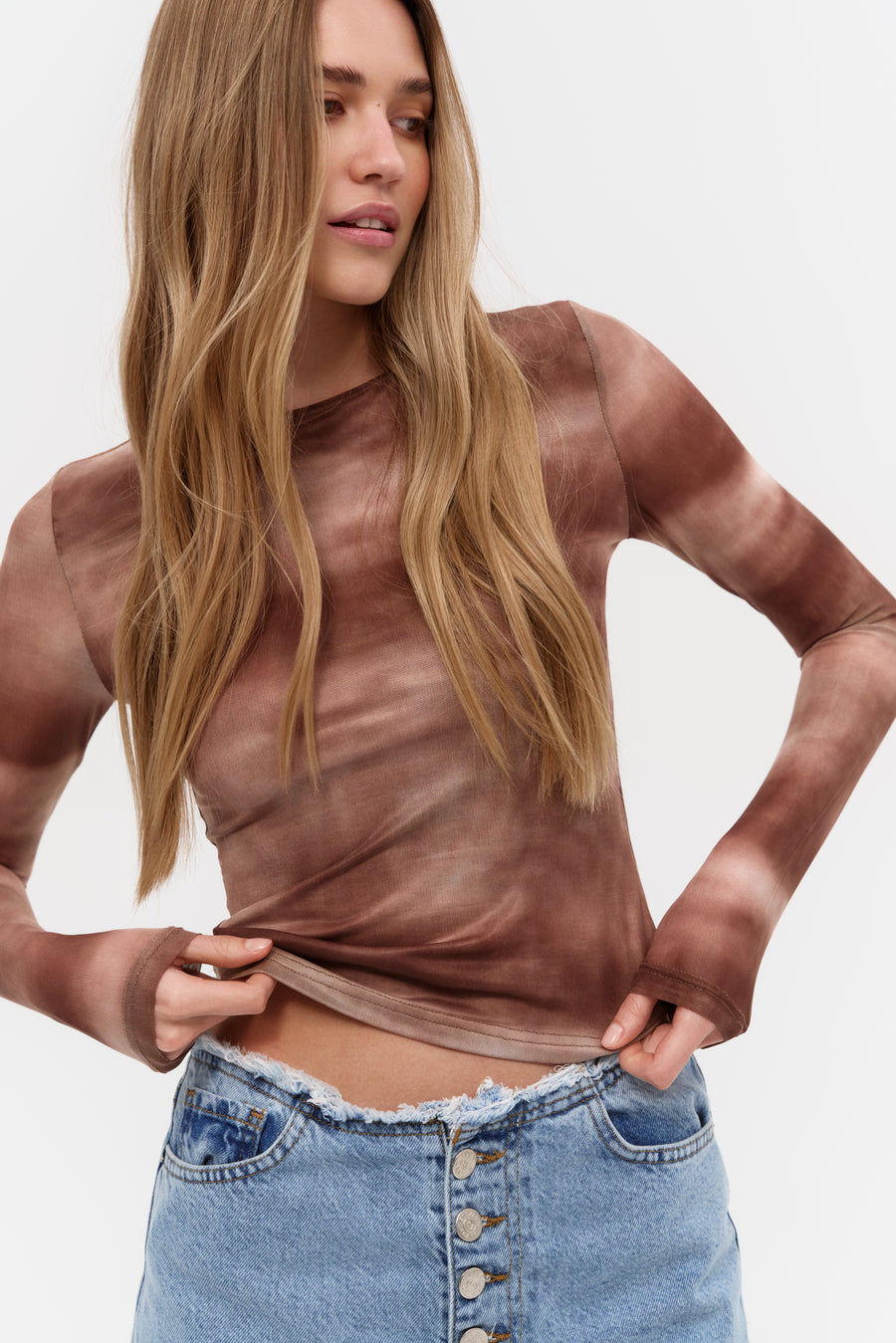 Brown Gradient Effect Long Sleeve Top
