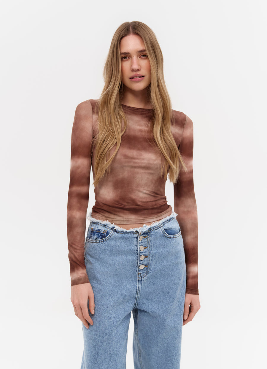 Brown Gradient Effect Long Sleeve Top - SOLMAR