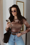 Brown Gradient Effect Long Sleeve Top