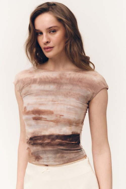 Brown Gradient Effect Mesh T-shirt - SOLMAR