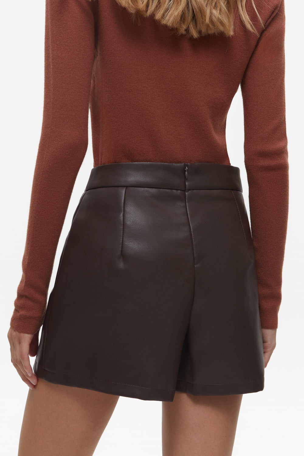 Brown Faux Leather Wrap Skirt