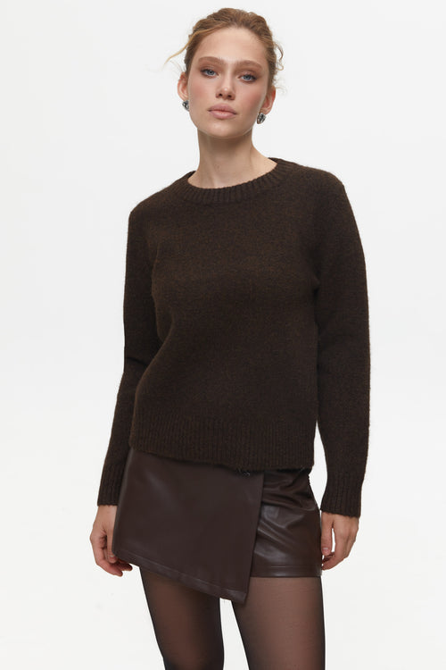 Brown Textured Knit Sweater