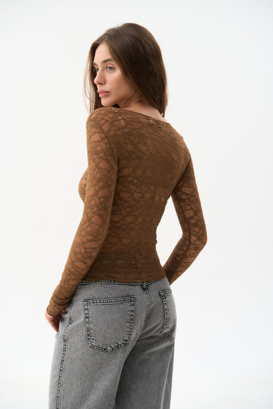 Brown Lace Long Sleeve Top - SOLMAR