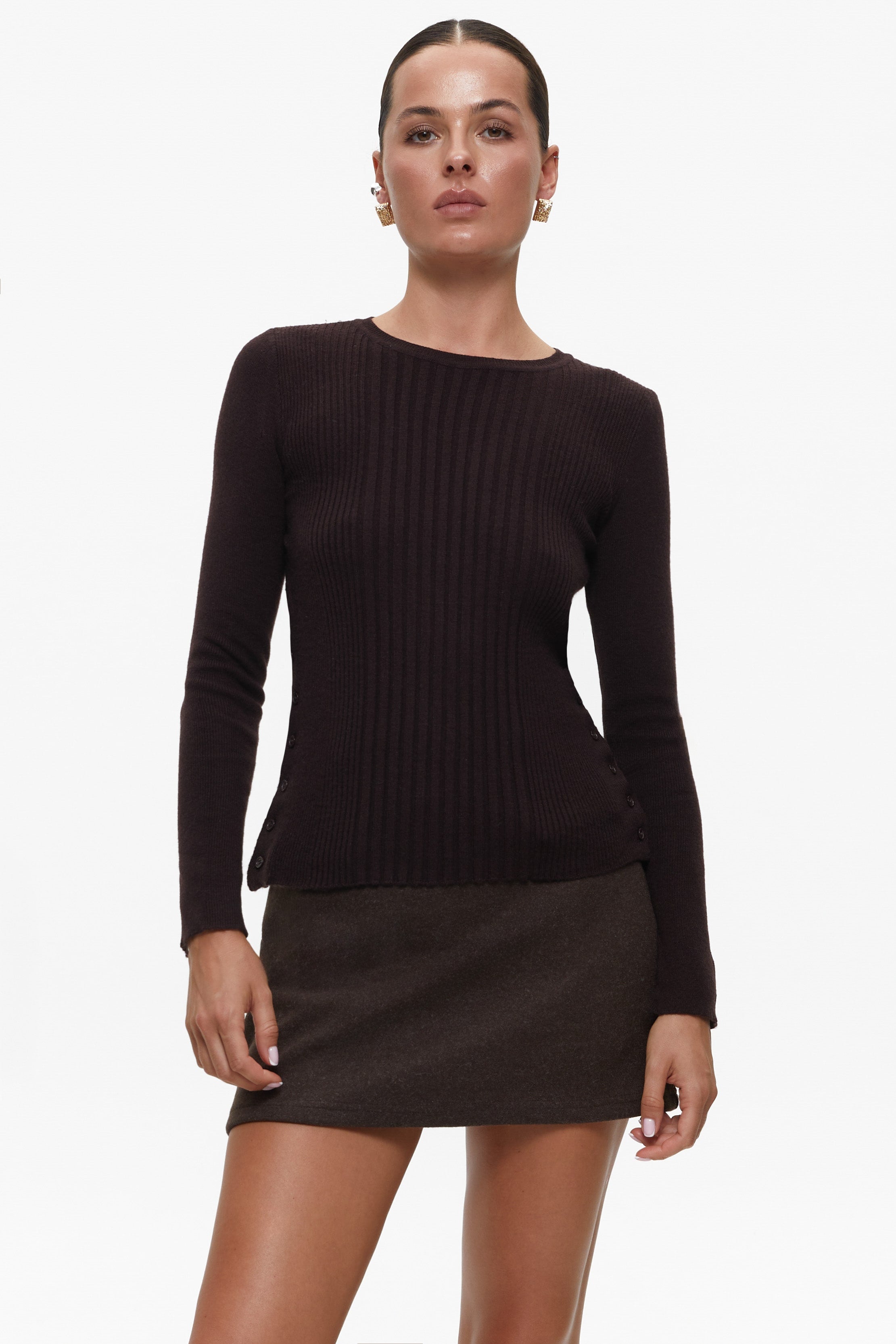 Brown Jumper with Side Buttons