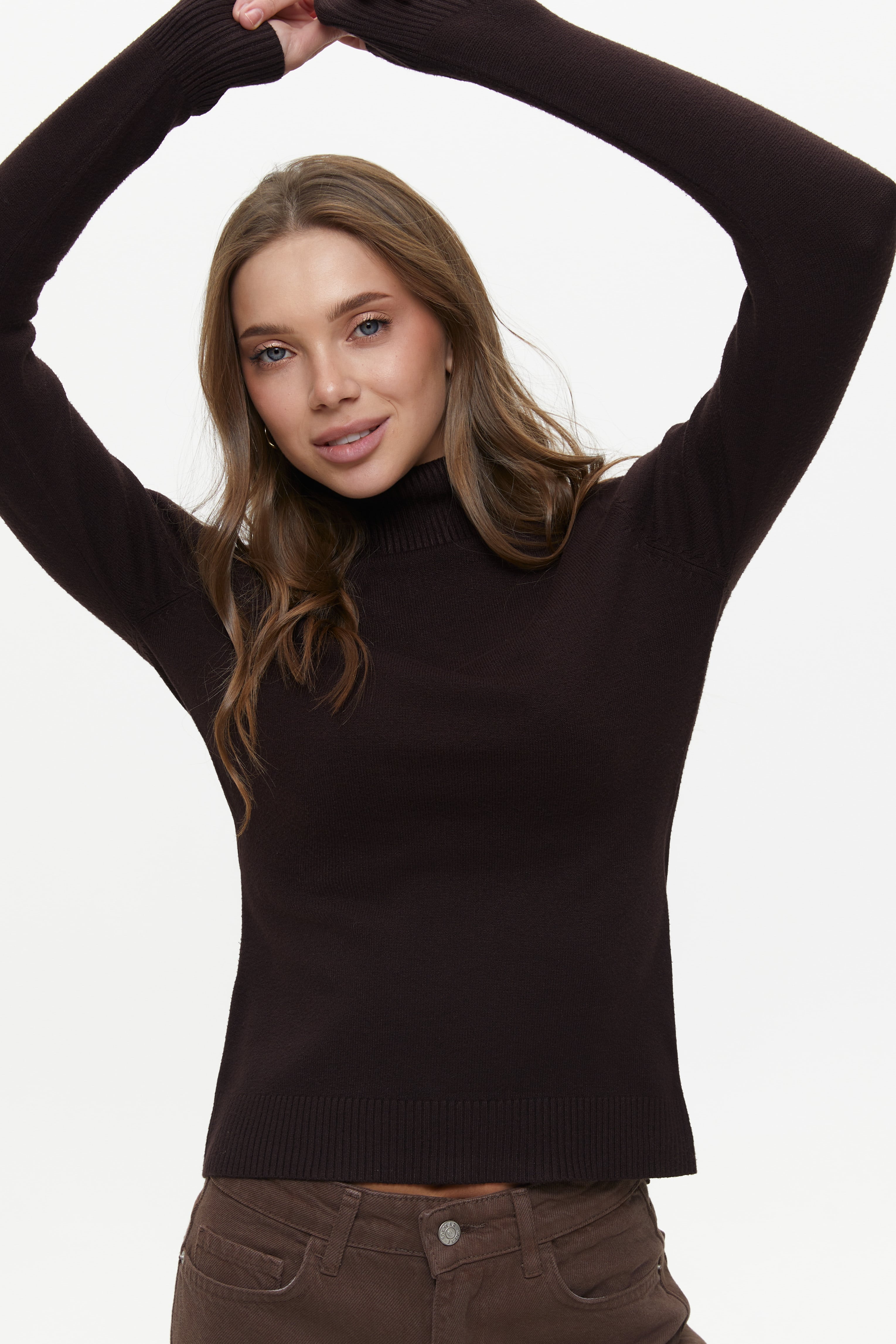 Brown Basic Knit Turtleneck Sweater