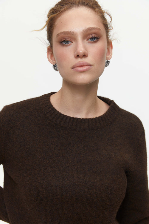 Brown Textured Knit Sweater