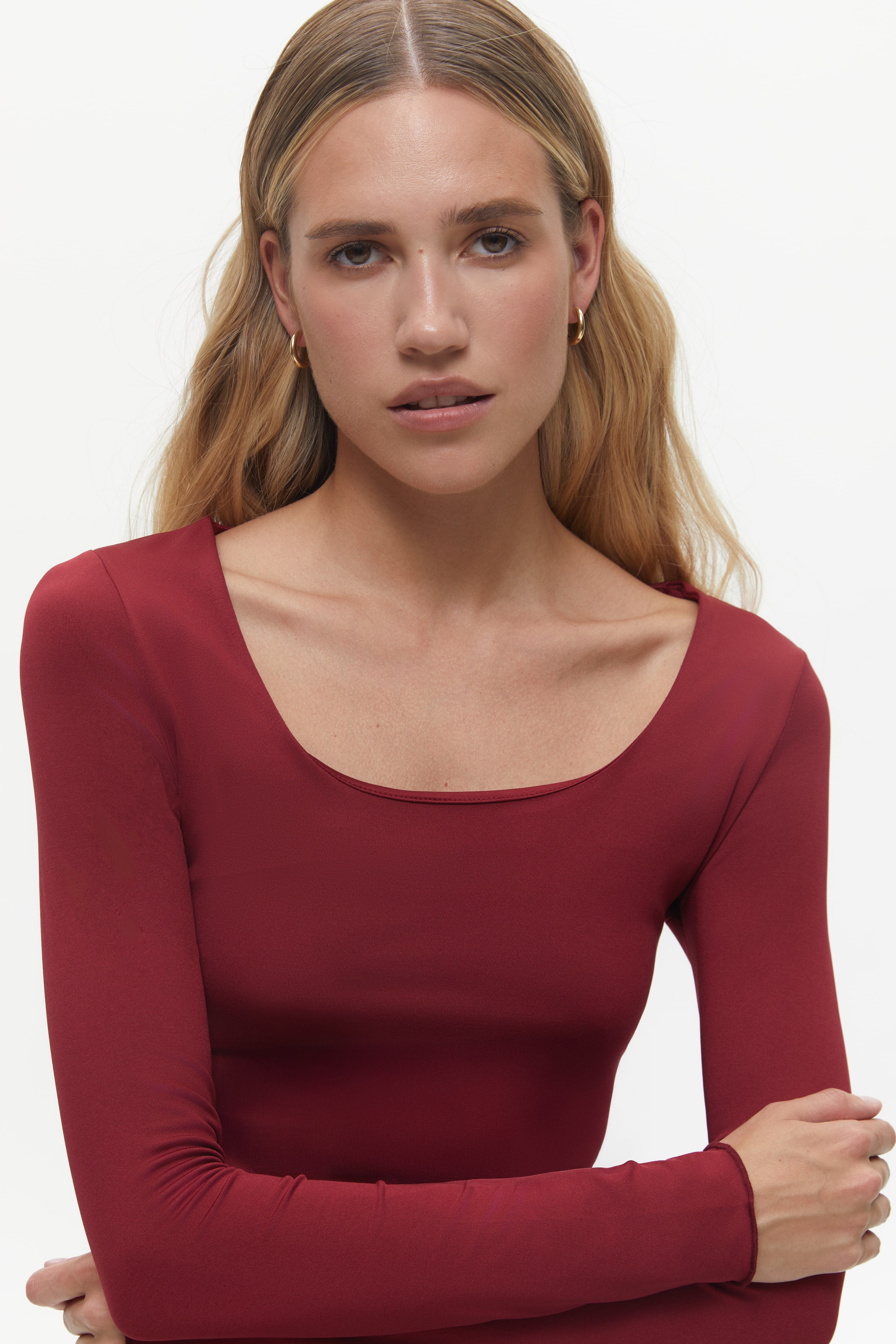 Burgundy Wide Neck Long Sleeve Top