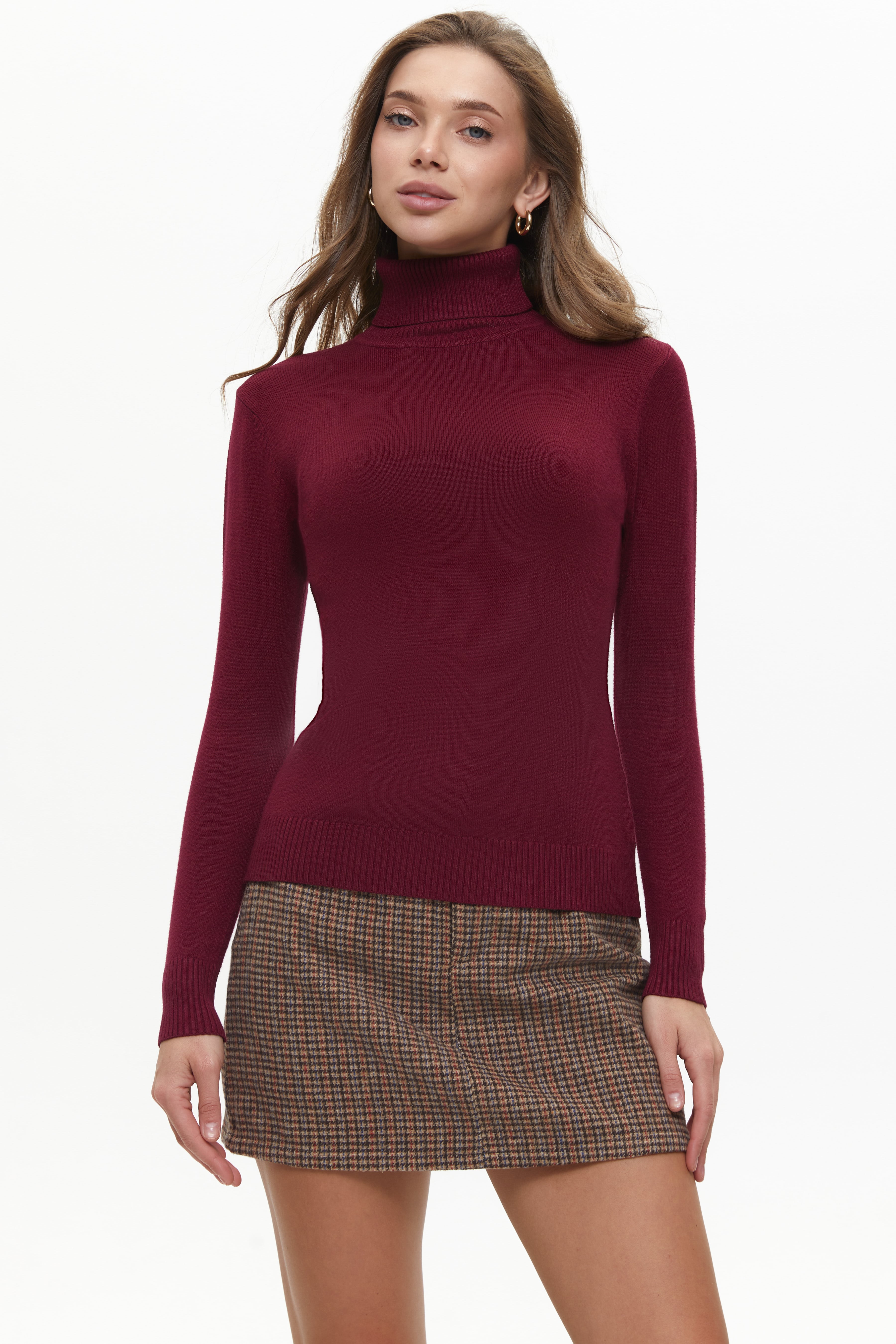 Burgundy Basic Knit Turtleneck Sweater