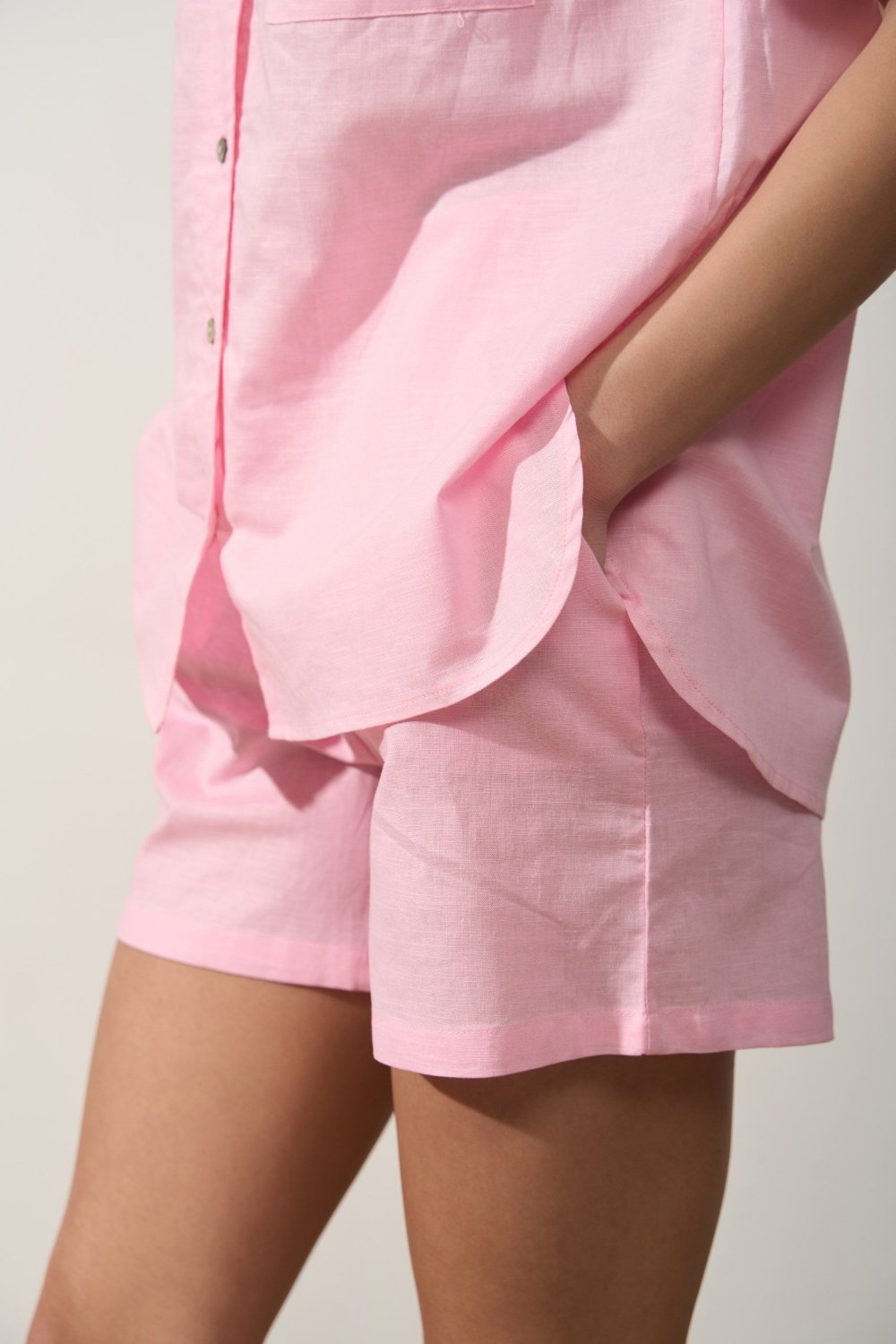 Pink Linen Blend Shorts - SOLMAR