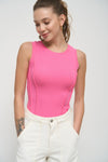 Pink Ribbed Seam Detail Top