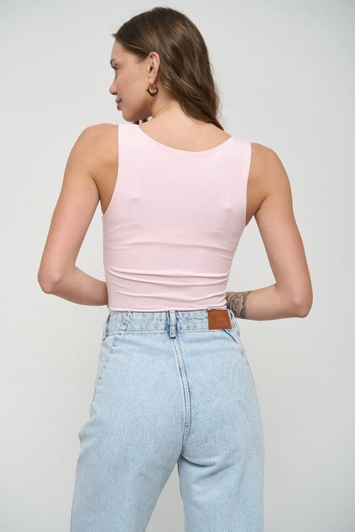 Powder Pink Square Neck Tank Top - SOLMAR