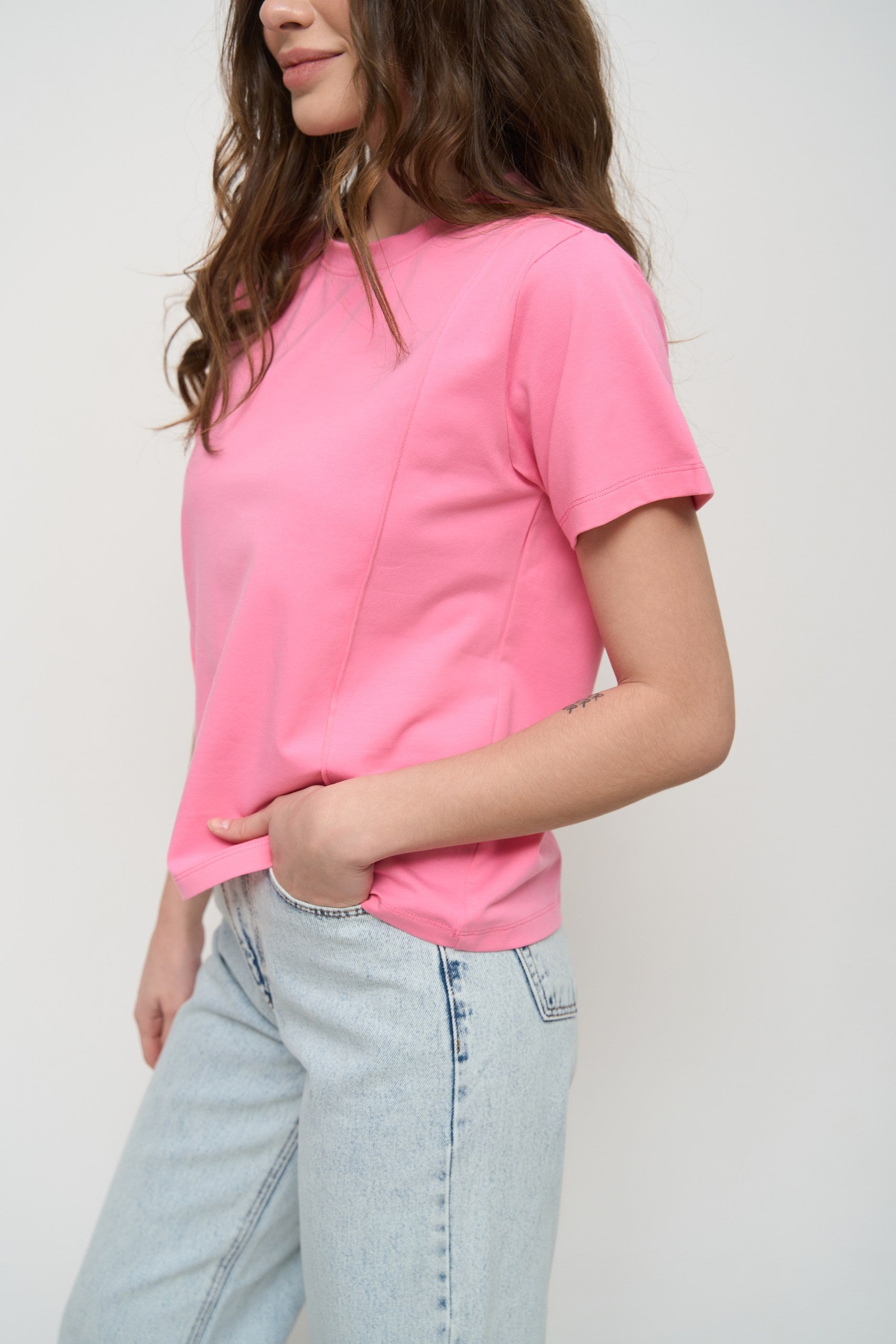 Pink T-Shirt with Decorative Seams - SOLMAR