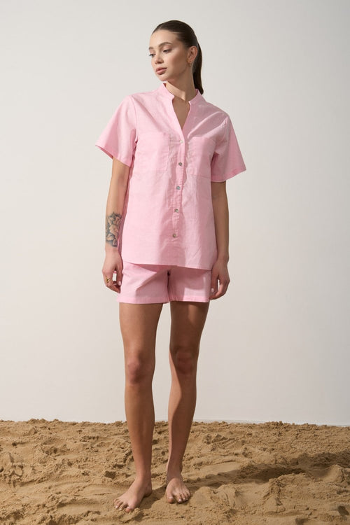 Pink Linen Blend Shorts - SOLMAR