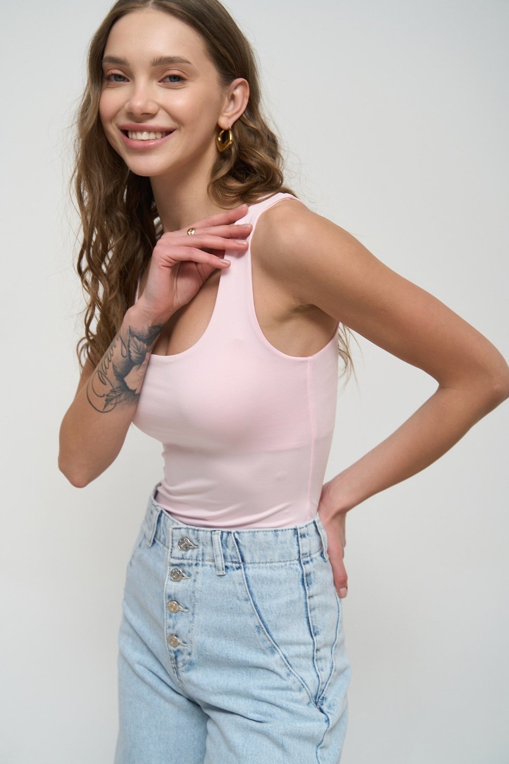 Powder Pink Square Neck Tank Top - SOLMAR