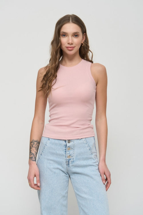 Pink Fine Ribbed Tank Top - SOLMAR