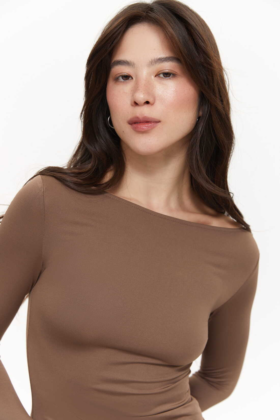 Boat-neck long-sleeve top, Chocolate