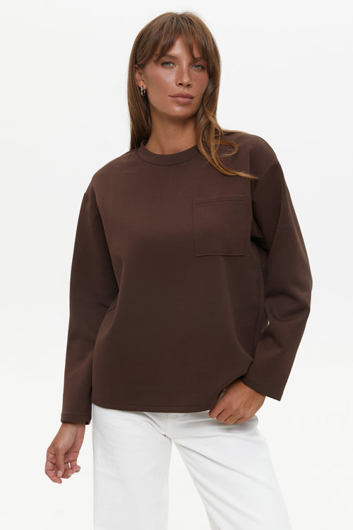 Brown Oversized Long Sleeve Top