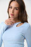 Blue Assymmetric Neckline Long Sleeve Top