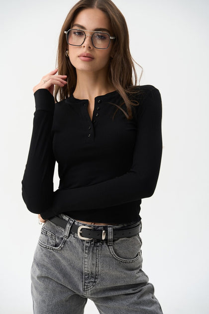 Black longsleeve with buttons - SOLMAR