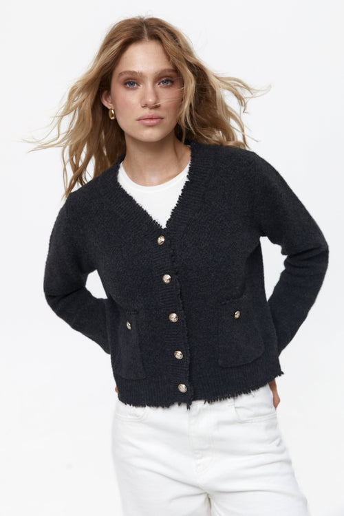 Dark Grey Buttoned Knit Cardigan
