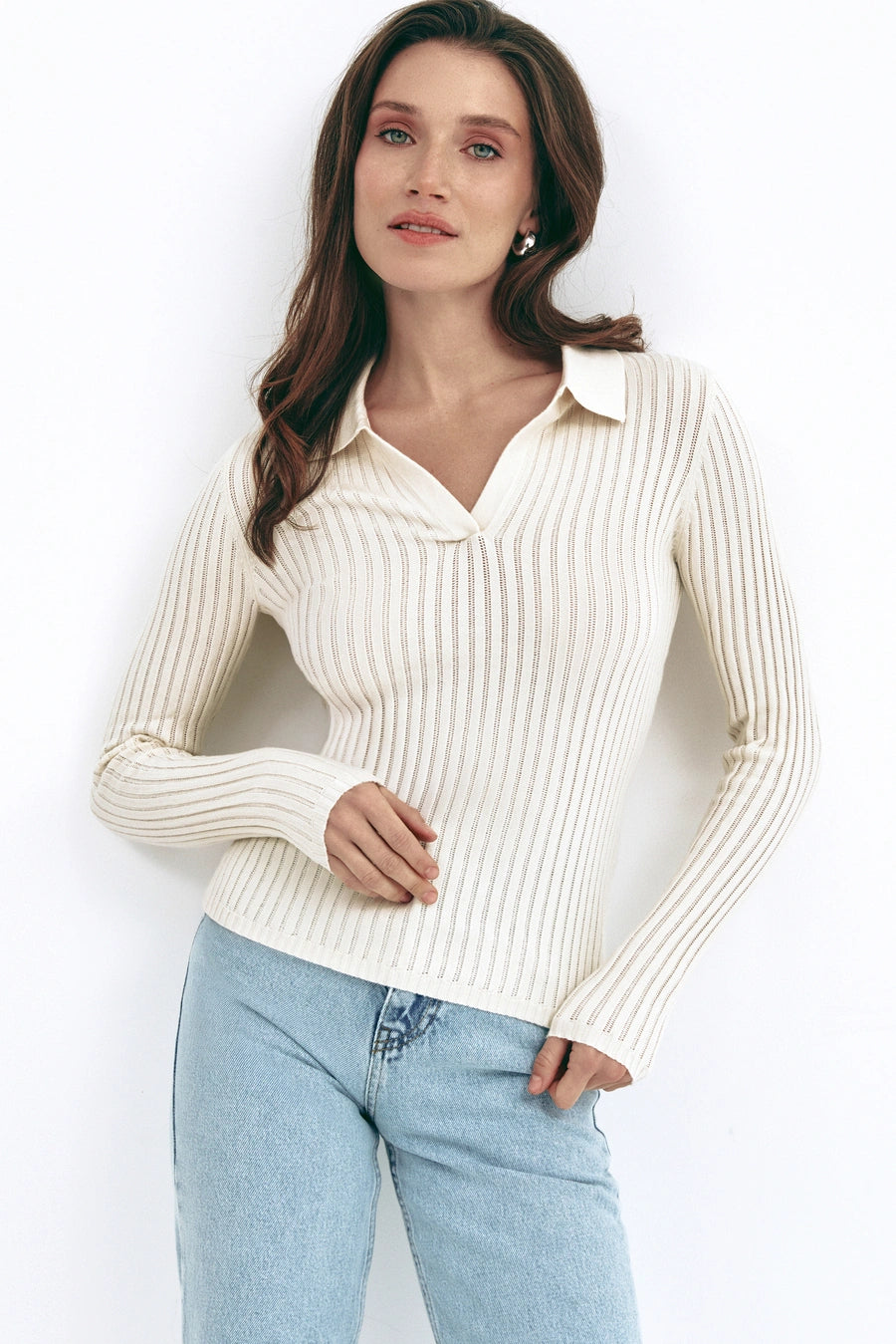 Milk Polo Collar Long Sleeve