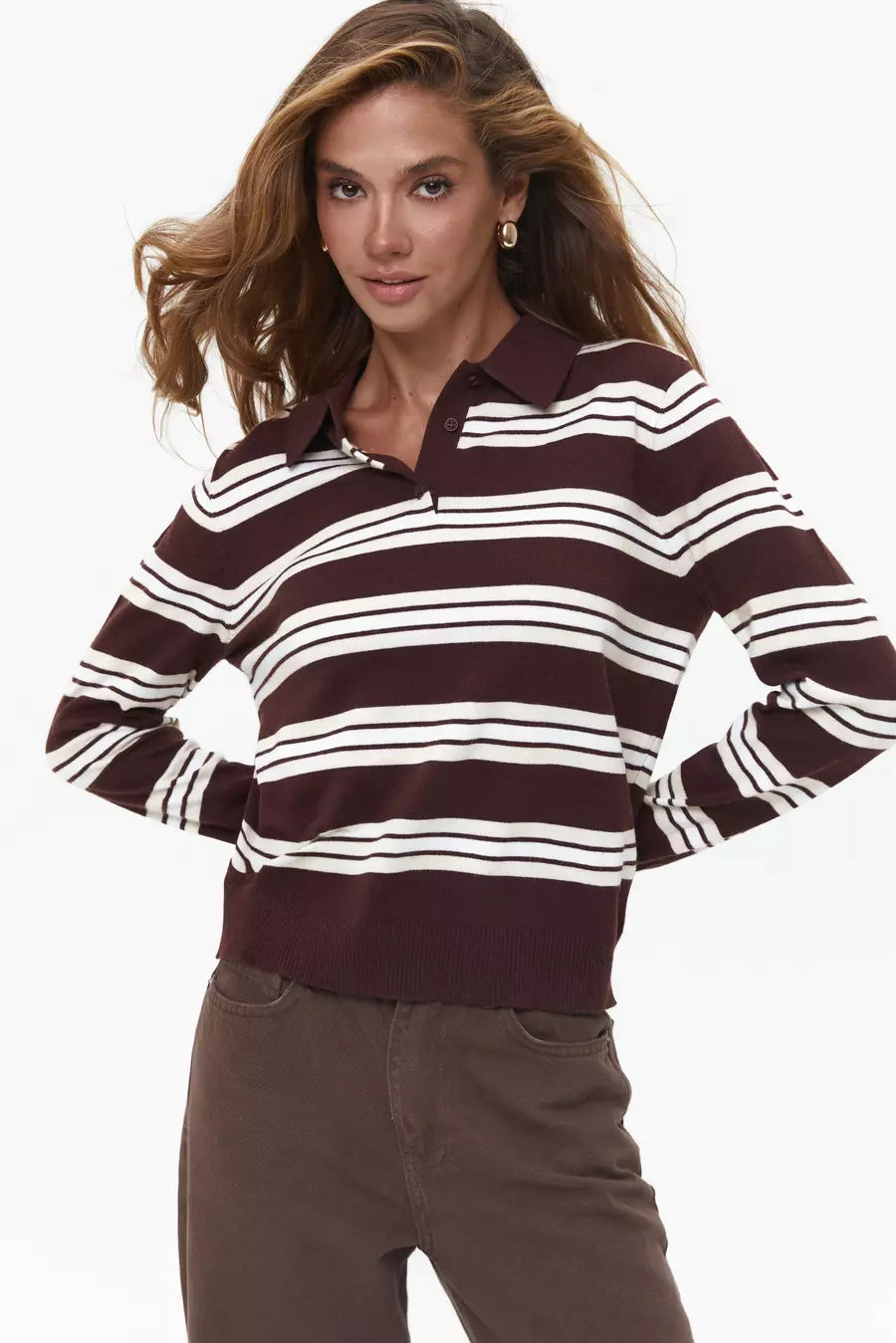 Brown Striped Polo Jumper