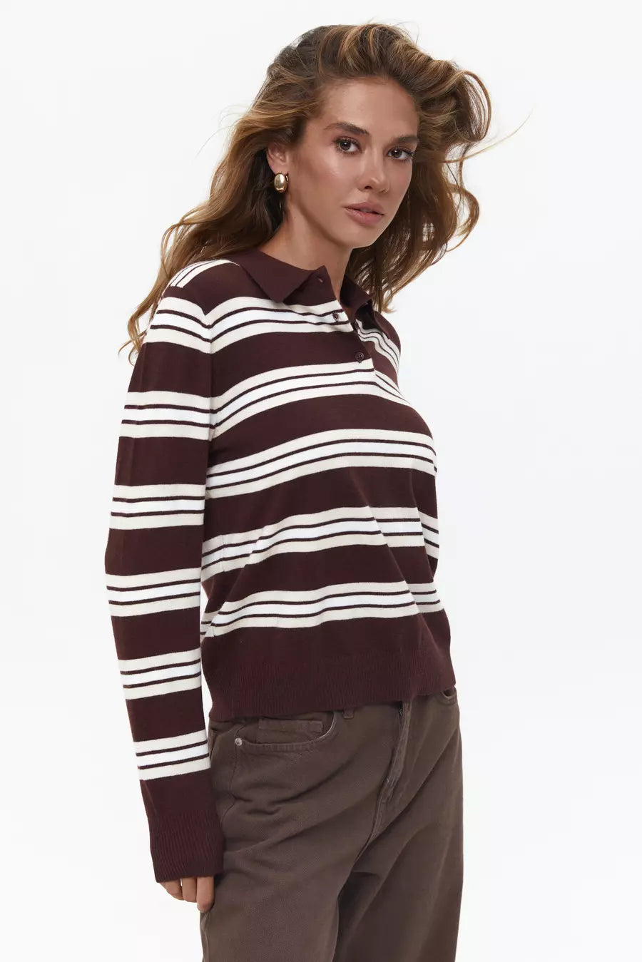 Brown Striped Polo Jumper