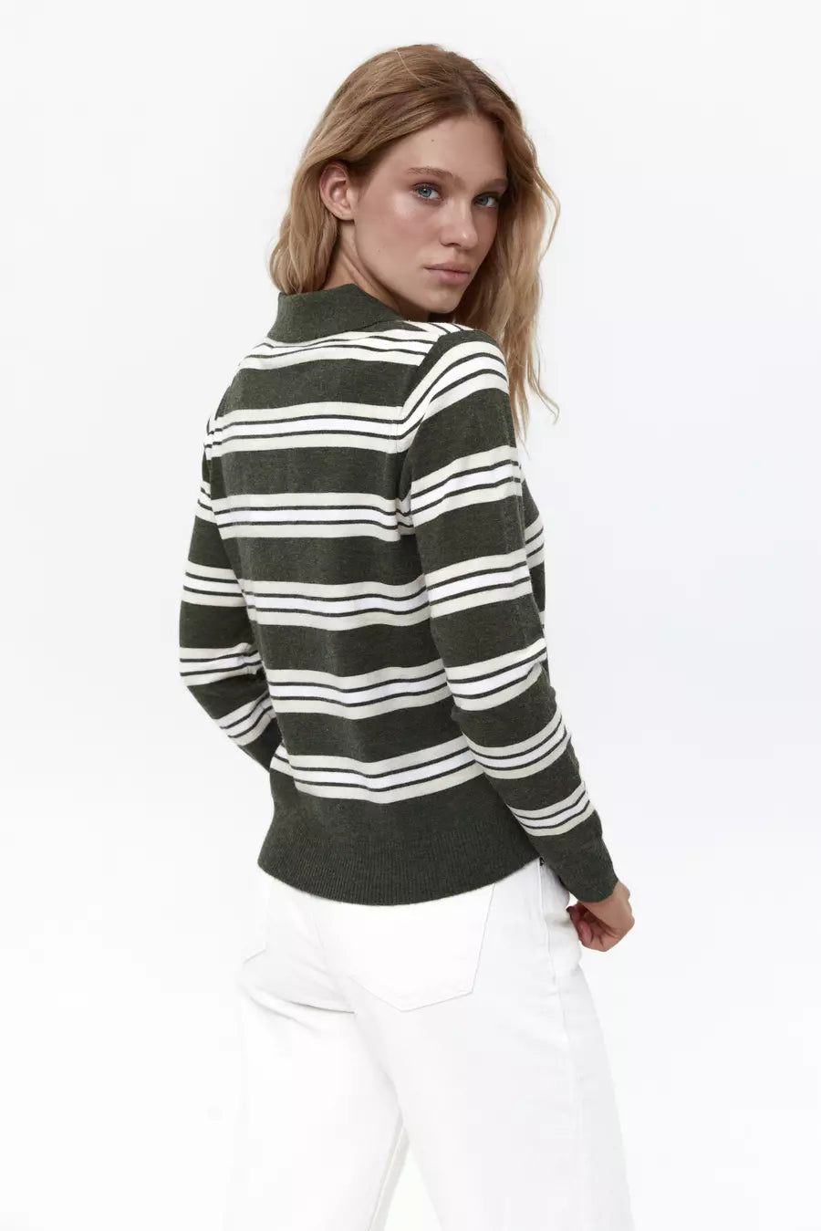 Green Striped Polo Jumper