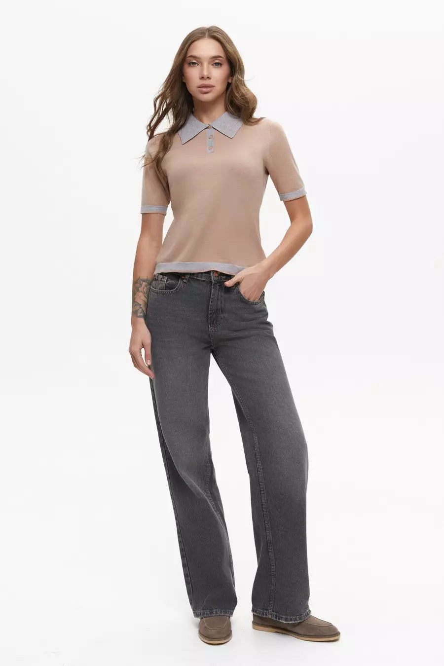 Beige Short-Sleeved Polo
