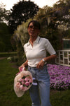 Knitted Polo T-shirt with Cream Stripes