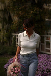Knitted Polo T-shirt with Cream Stripes