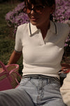 Knitted Polo T-shirt with Cream Stripes