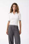 Knitted Polo T-shirt with Cream Stripes