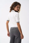 Knitted Polo T-shirt with Cream Stripes