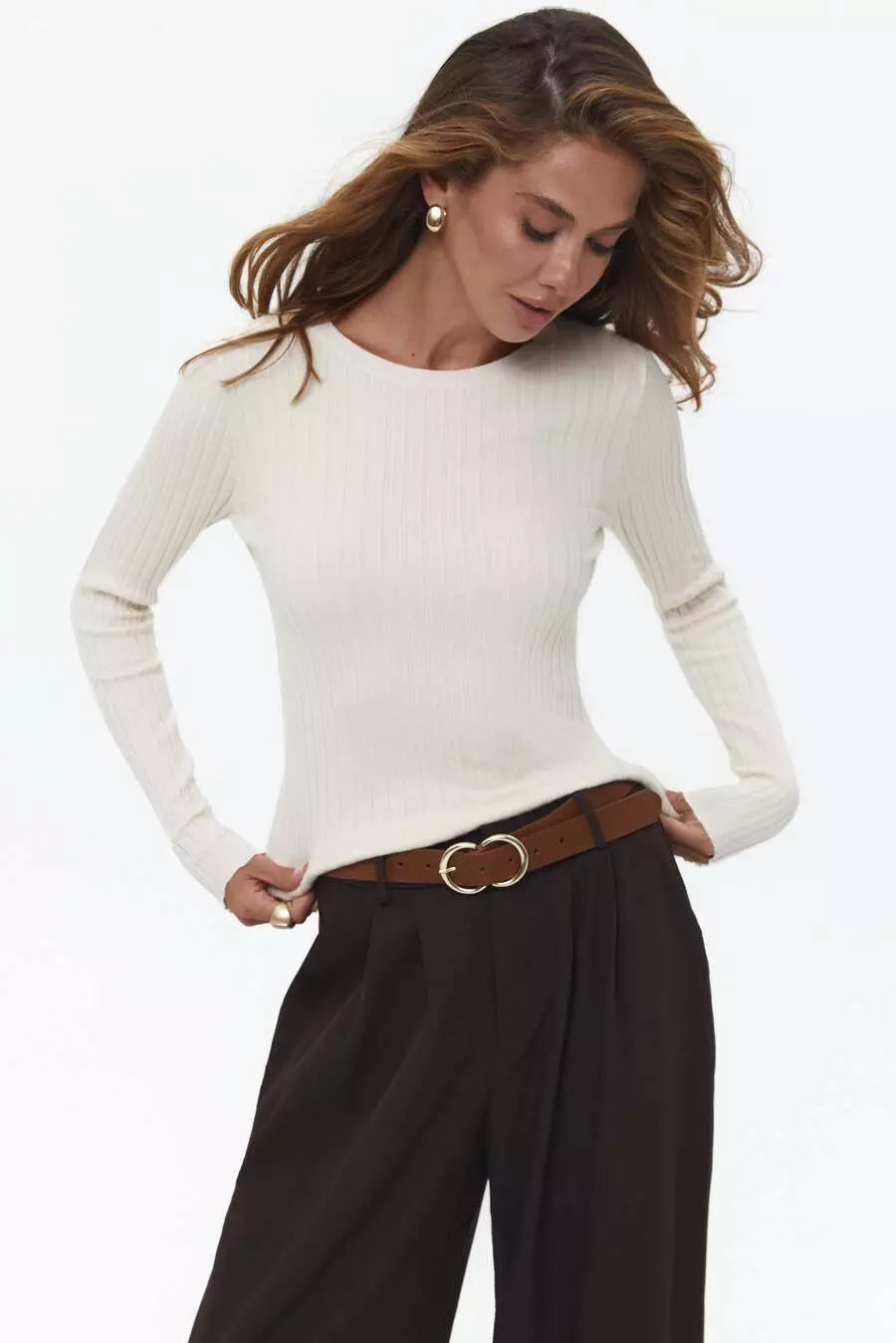 Beige Knit Long Sleeve Top