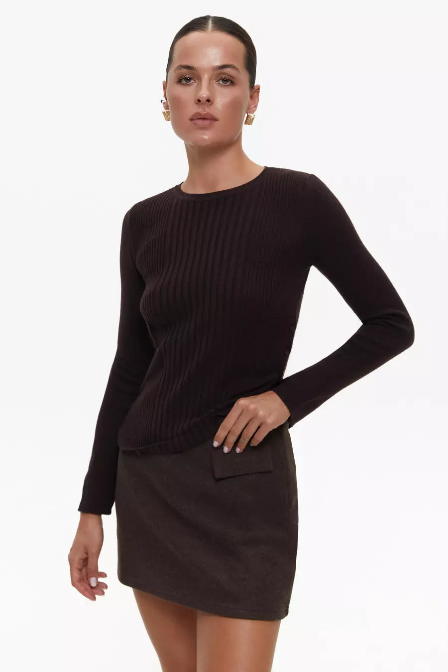 Brown Jumper with Side Buttons