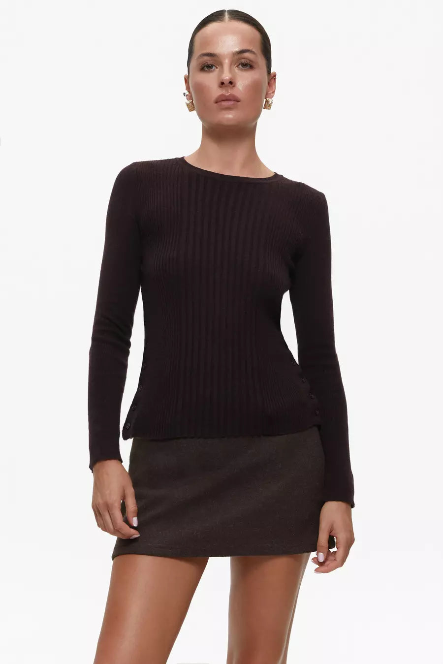 Brown Jumper with Side Buttons