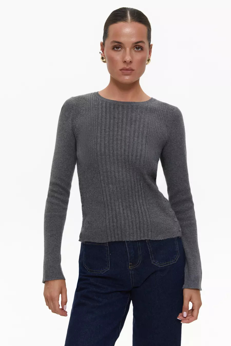 Grey Jumper with Side Buttons