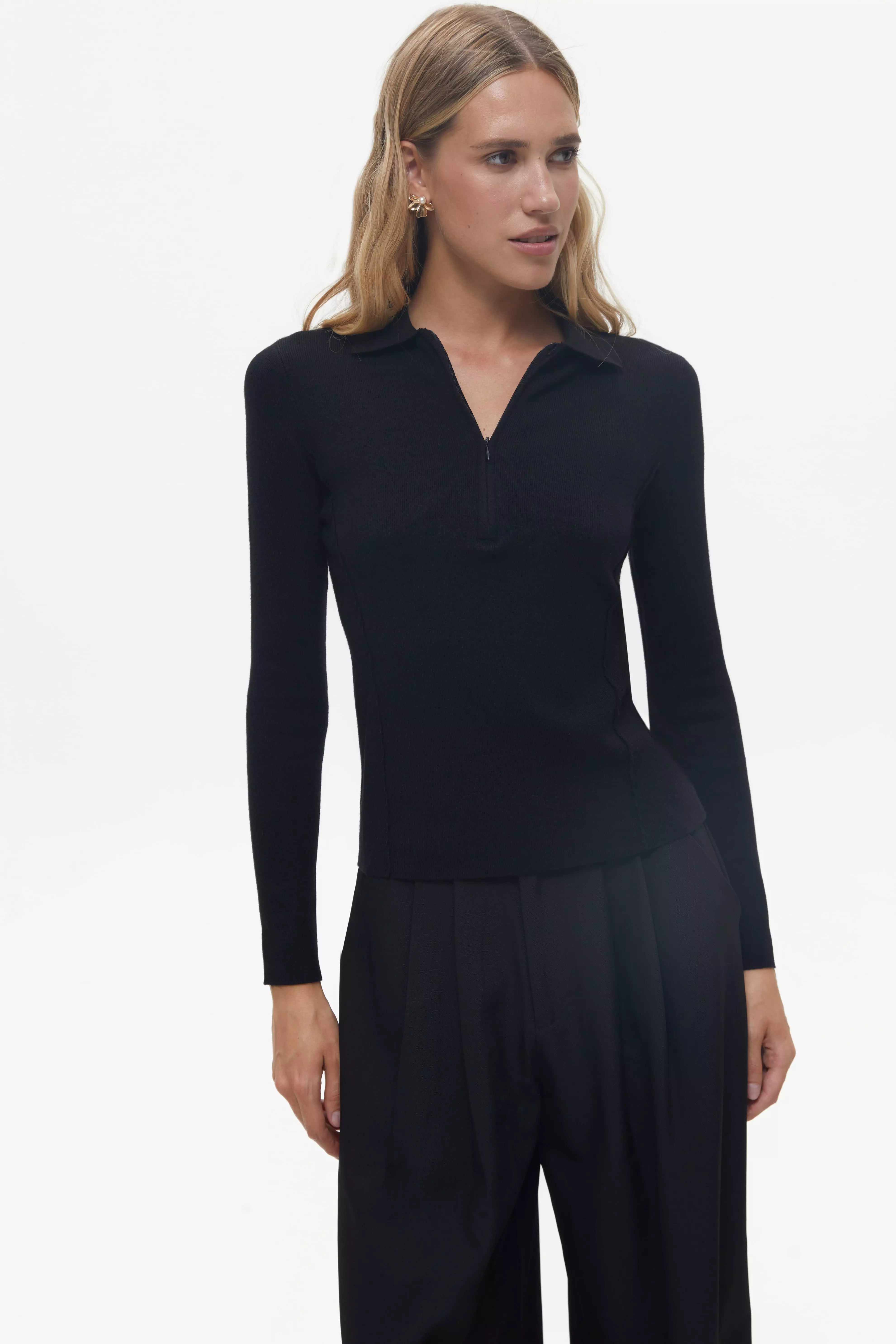 Black Basic Polo Jumper