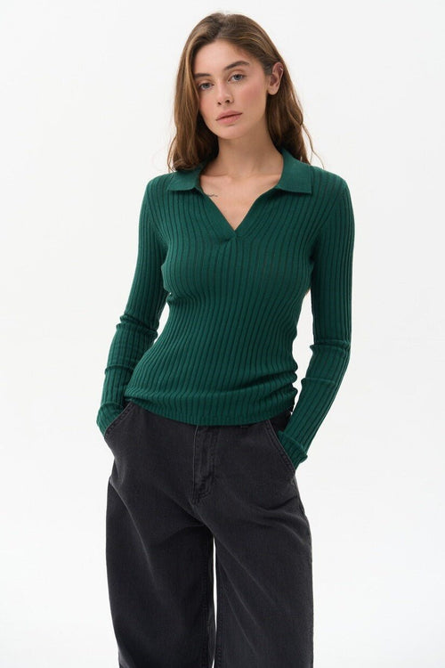 Sweater polo in color green - SOLMAR