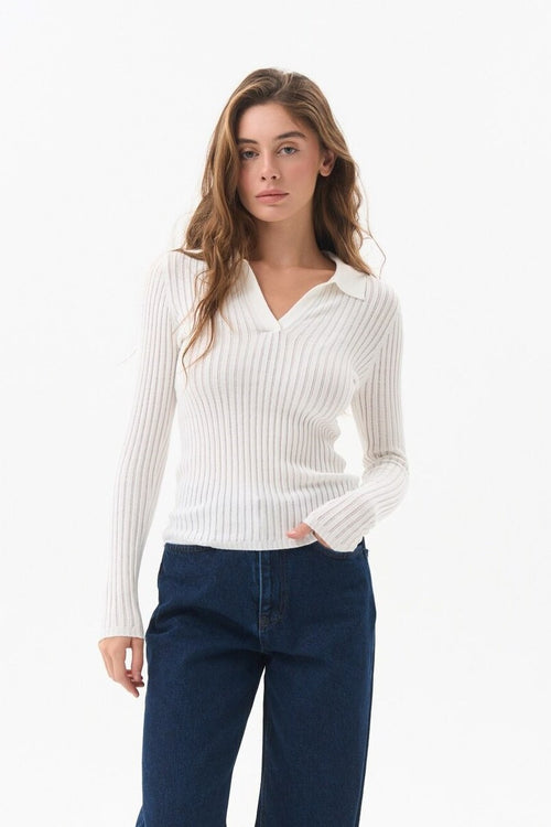 Sweater polo in color white - SOLMAR