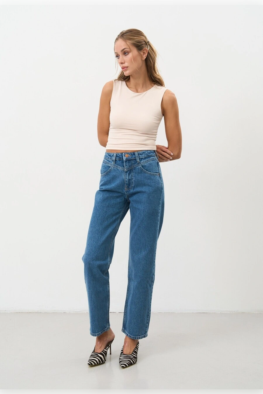 Dark Blue STRAIGHT MID-RISE Jeans