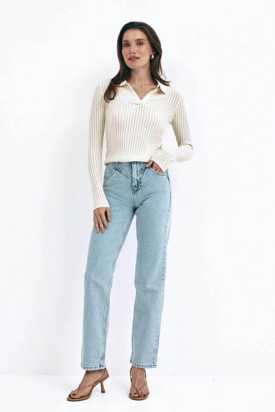 Blue High Rise Straight Leg Jeans