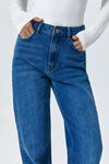 Dark Blue Washed Straight-Leg Jeans