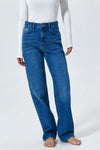 Dark Blue Washed Straight-Leg Jeans