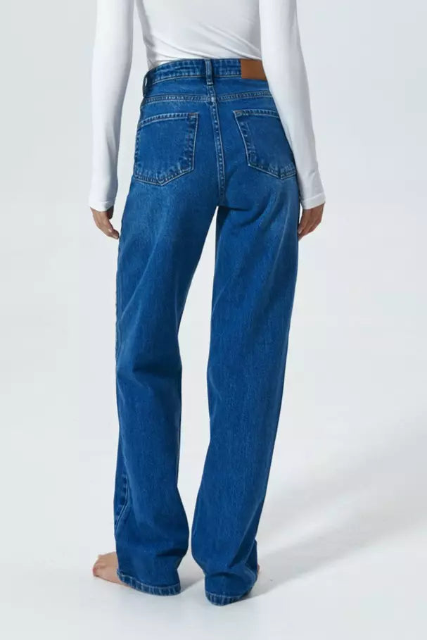 Dark Blue Washed Straight-Leg Jeans